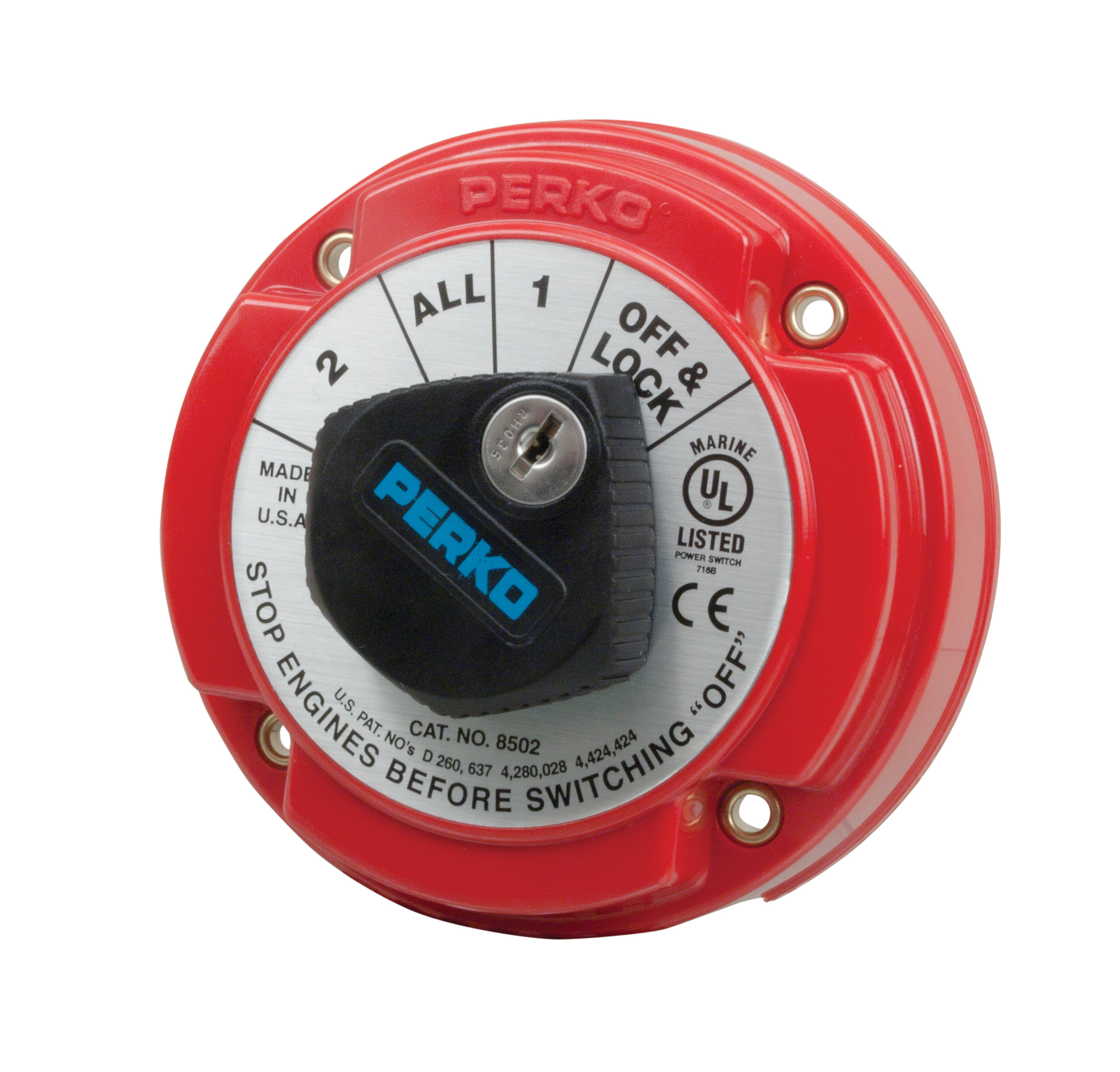 Perko Medium Duty Battery Selector Switch with Key Lock, 6-32VDC, 250A Continuous, Ignition Protected — Quality Boat Parts