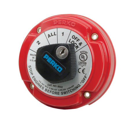 Perko Medium Duty Battery Selector Switch with Key Lock, 6-32VDC, 250A Continuous, Ignition Protected — Quality Boat Parts