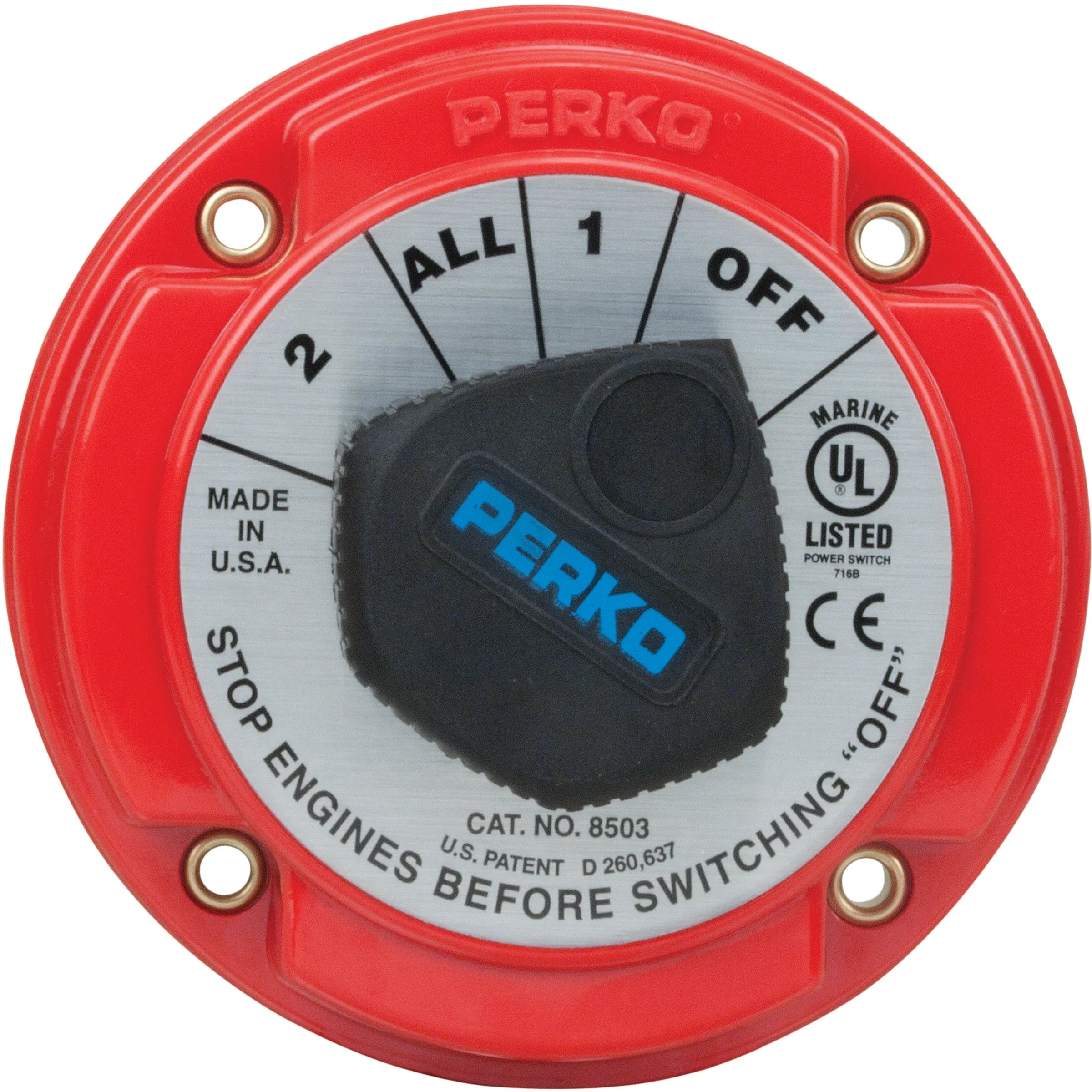 Perko Medium Duty Battery Selector Switch with Alternator Field Disconnect, No Key Lock, 6-32V, 250A Continuous, Ignition Protected — Quality Boat Parts