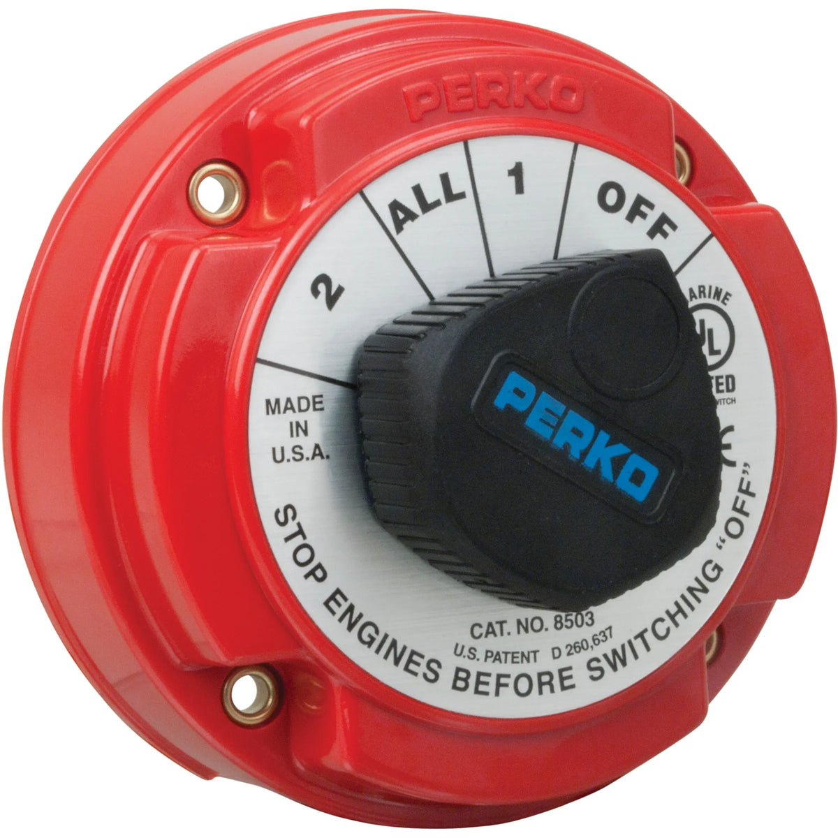 Perko Medium Duty Battery Selector Switch with Alternator Field Disconnect, No Key Lock, 6-32V, 250A Continuous, Ignition Protected — Quality Boat Parts
