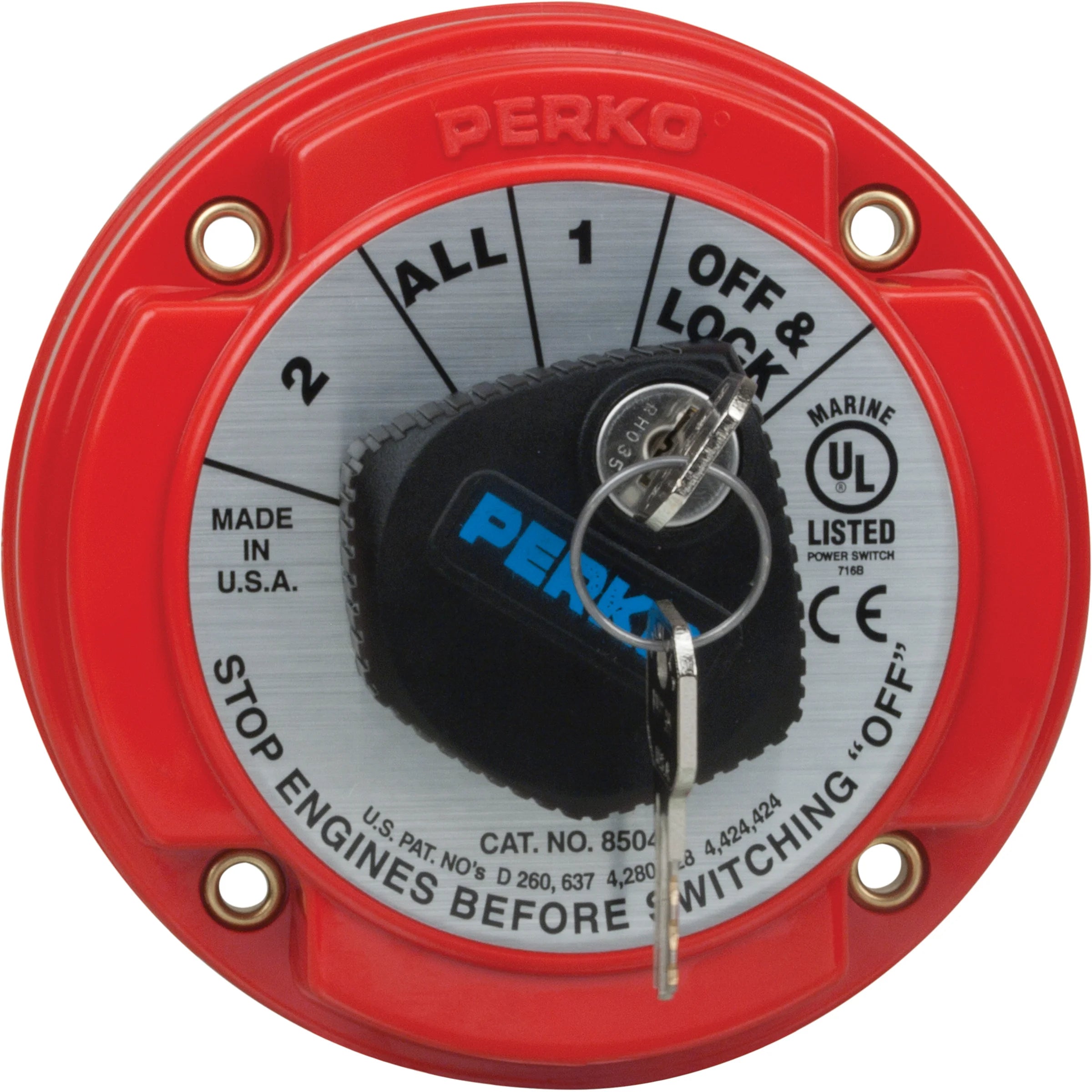 Perko Medium Duty Battery Selector Switch, 6-32V, 250A Continuous, Alternator Field Disconnect, Key Lock — Quality Boat Parts