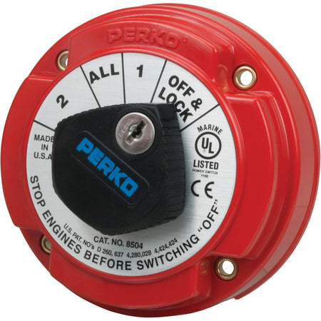 Perko Medium Duty Battery Selector Switch, 6-32V, 250A Continuous, Alternator Field Disconnect, Key Lock — Quality Boat Parts