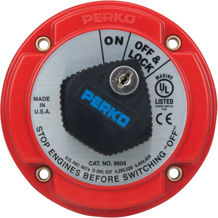 Perko 9601 Series Medium Duty Main Battery Disconnect Switch, 6-32V, 250A, Ignition Protected, Alternator Field Disconnect, Key Lock — Quality Boat Parts