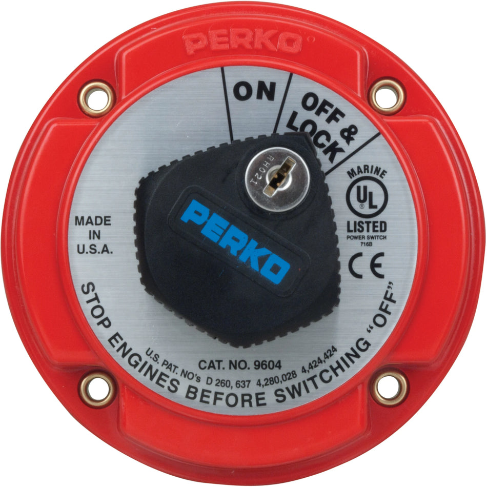 Perko 9601 Series Medium Duty Main Battery Disconnect Switch, 6-32V, 250A, Ignition Protected, Alternator Field Disconnect, Key Lock — Quality Boat Parts