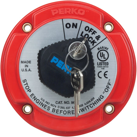 Perko 9601 Series Medium Duty Main Battery Disconnect Switch, 6-32V, 250A, Ignition Protected, Alternator Field Disconnect, Key Lock — Quality Boat Parts