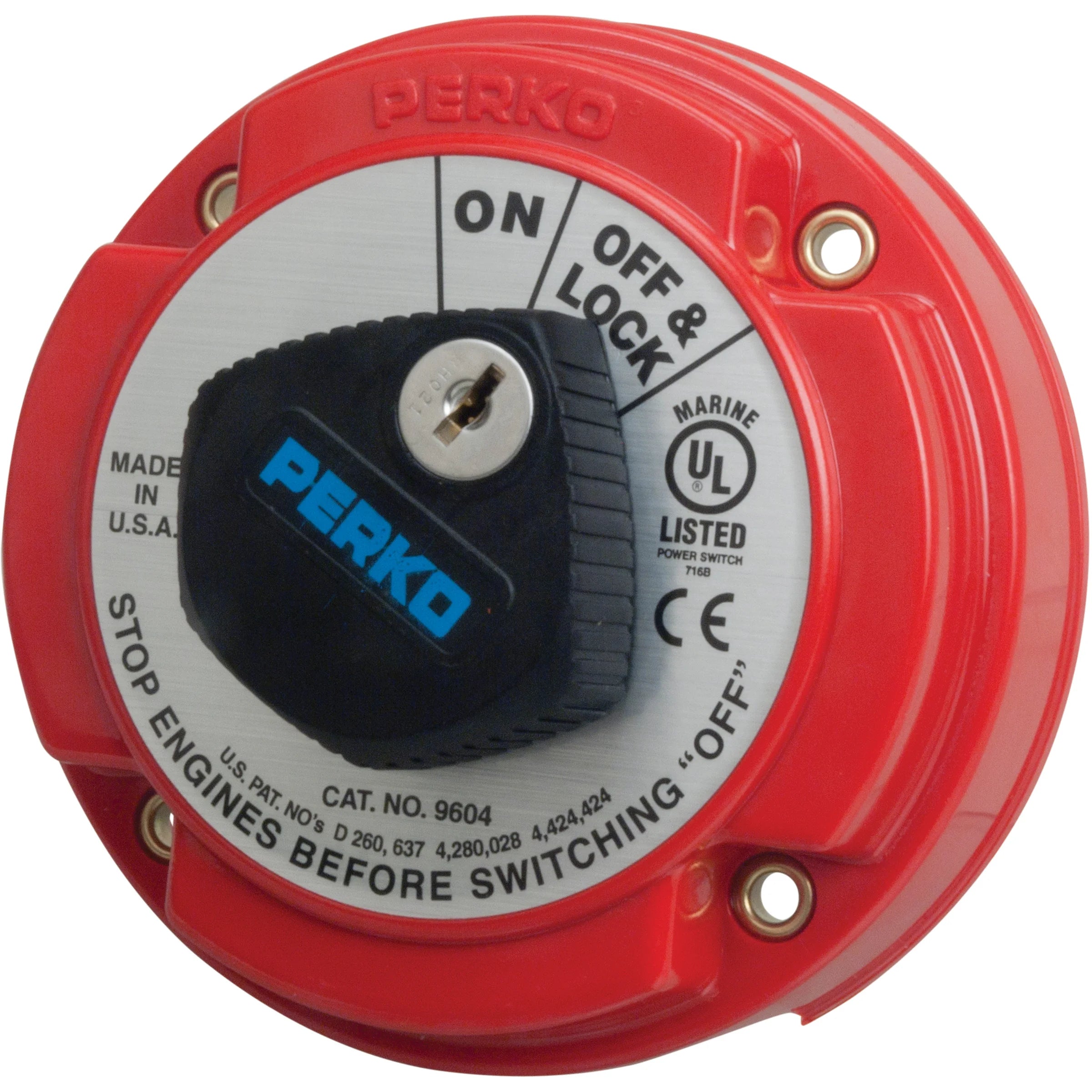 Perko 9601 Series Medium Duty Main Battery Disconnect Switch, 6-32V, 250A, Ignition Protected, Alternator Field Disconnect, Key Lock — Quality Boat Parts