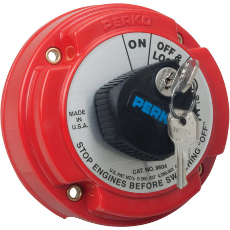 Perko 9601 Series Medium Duty Main Battery Disconnect Switch, 6-32V, 250A, Ignition Protected, Alternator Field Disconnect, Key Lock — Quality Boat Parts