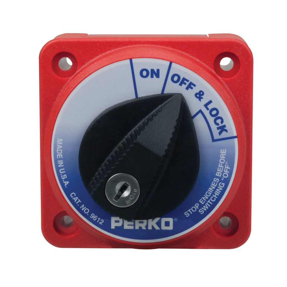 Perko 9612 Compact Medium Duty Main Battery Disconnect Switch with Key Lock, Ignition Protected, 6-32V, 315A Continuous, 450A 5-Min Intermittent — Quality Boat Parts