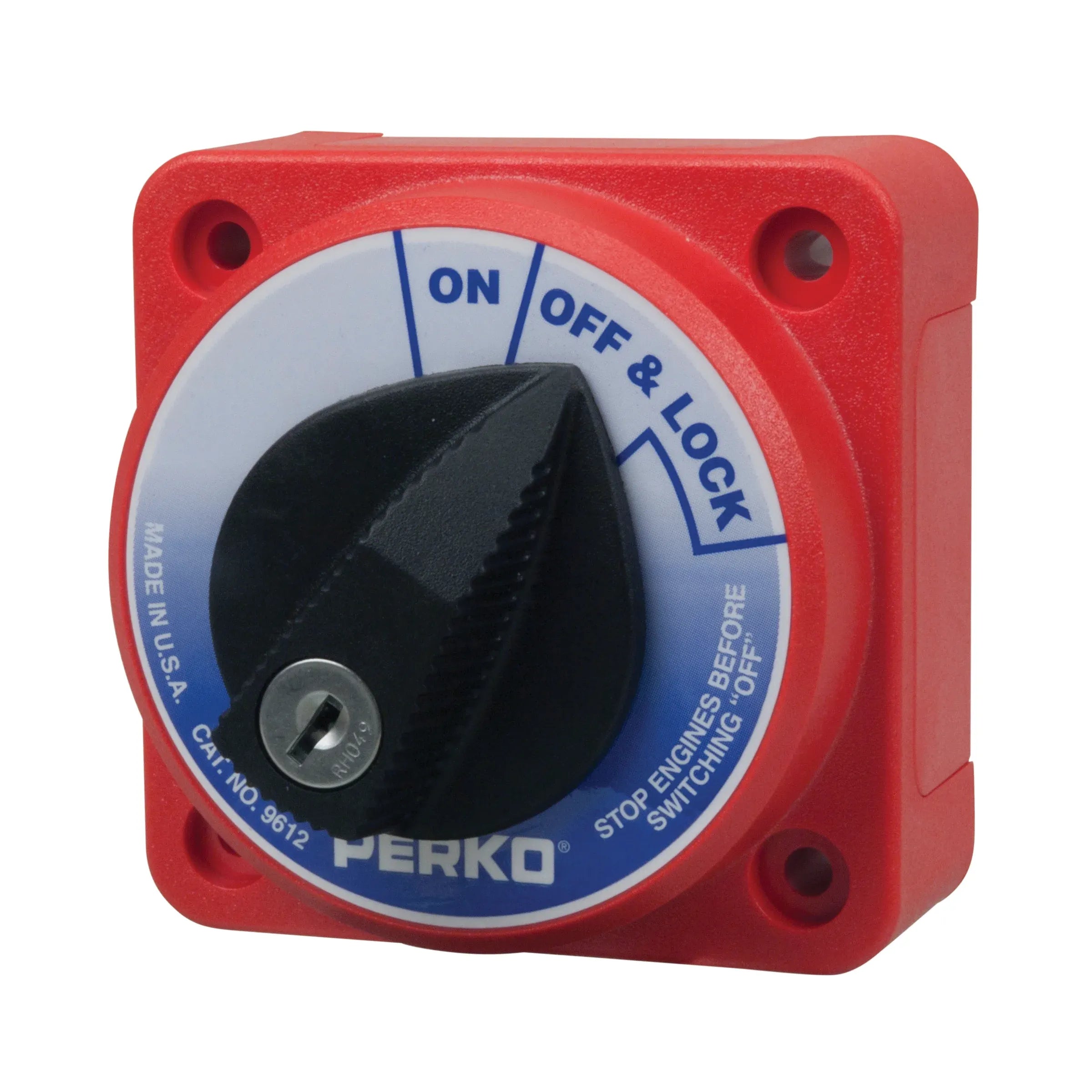 Perko 9612 Compact Medium Duty Main Battery Disconnect Switch with Key Lock, Ignition Protected, 6-32V, 315A Continuous, 450A 5-Min Intermittent — Quality Boat Parts