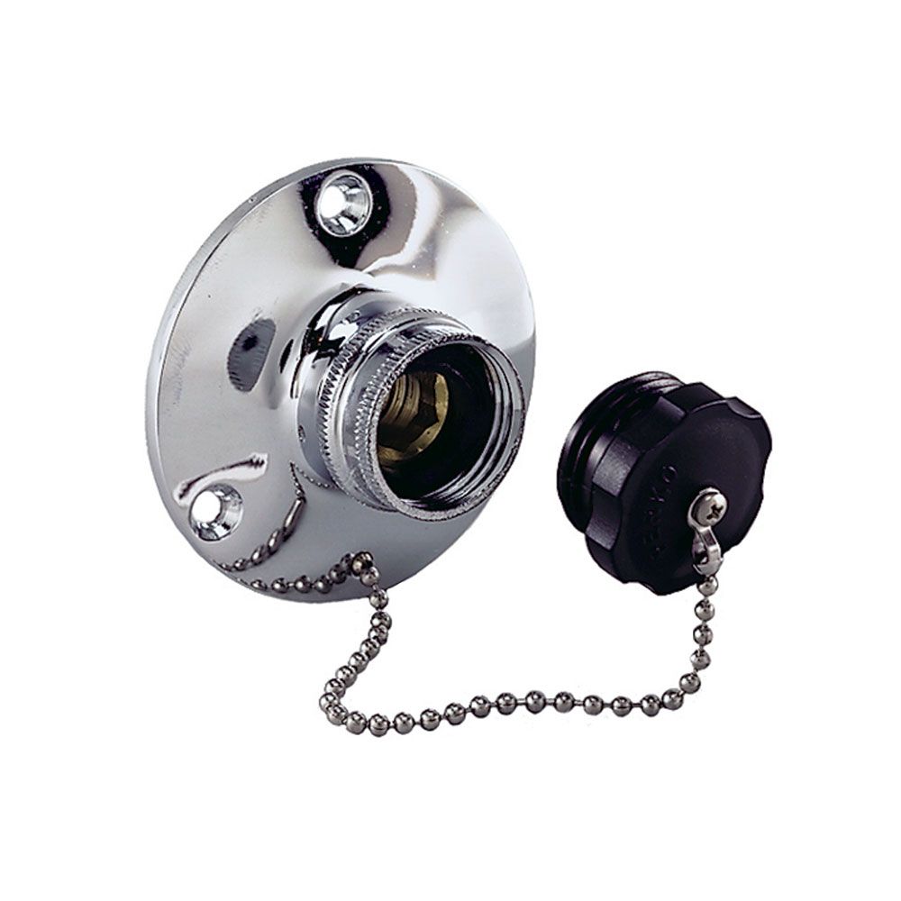 Perko 0499 Water Inlet Fitting, 1/2 in NPT, Chrome-Plated Bronze, Female Swivel Hose Connector, Watertight Plug — Quality Boat Parts