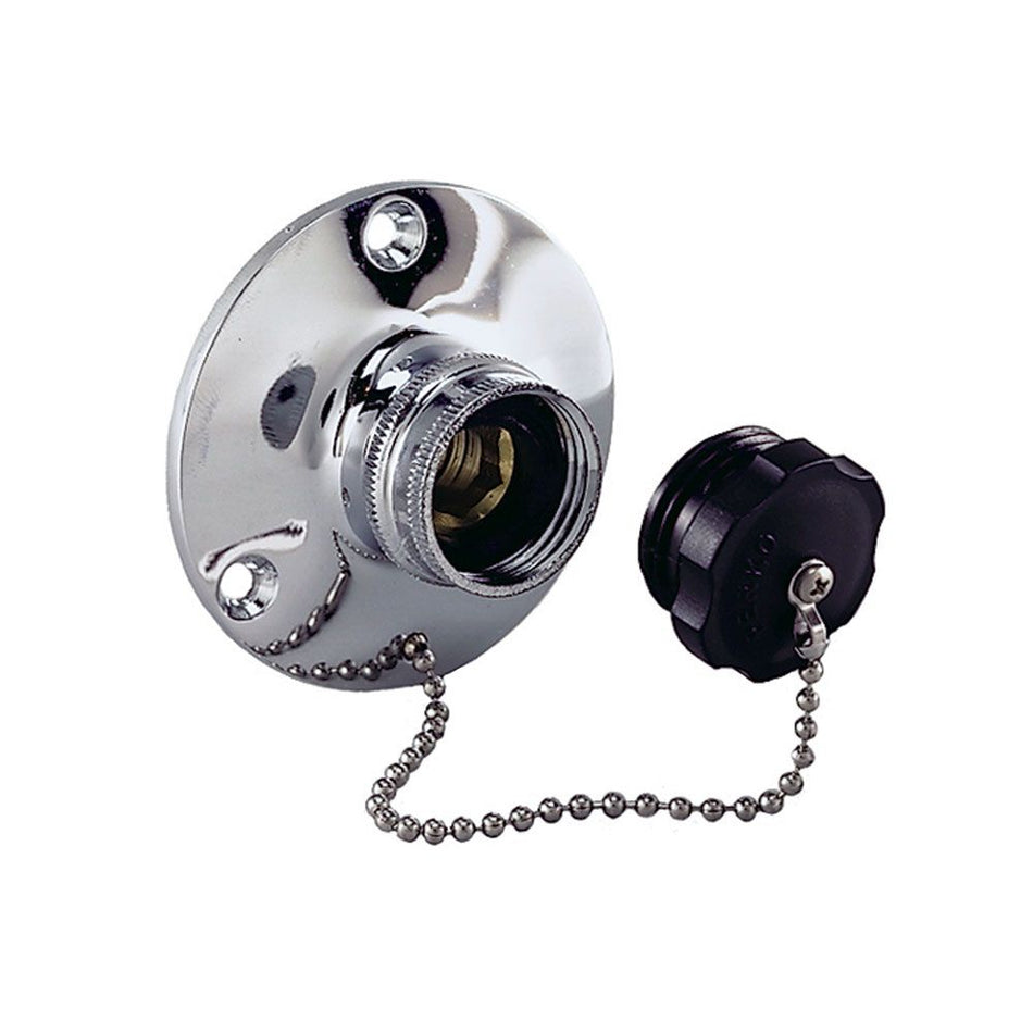 Perko 0499 Water Inlet Fitting, 1/2 in NPT, Chrome-Plated Bronze, Female Swivel Hose Connector, Watertight Plug — Quality Boat Parts