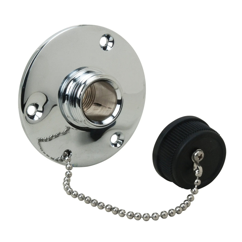 Perko Water Outlet Fitting with Cap, For On-Board Washdown Systems, 1/2 in NPT, Chrome-Plated Bronze — Quality Boat Parts