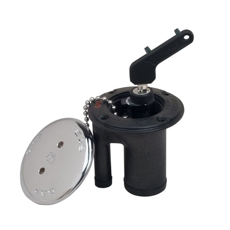 Perko Locking Fuel Fill Insert, For 1-1/2 in Vented Fills, Black Polymer, Zinc Alloy Lock Cylinder — Quality Boat Parts