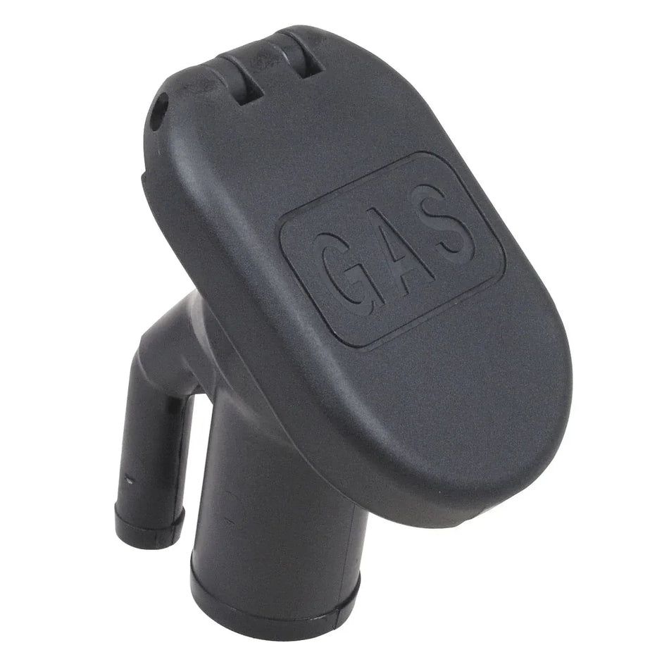 Perko 1318 Gas Fill/Tank Vent, 1-1/2 in Hose, 5/8 in Vent, 35° Angled Neck, Black Polymer — Quality Boat Parts