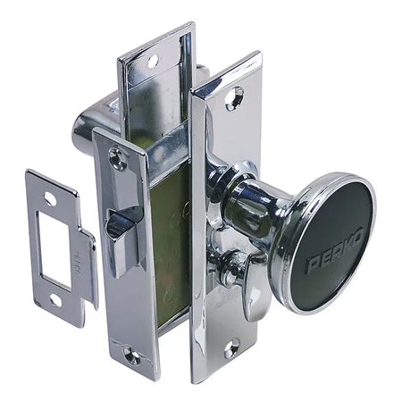 Perko Mortise Latch Set, For 1 to 1-3/8 in Doors, Turn Button Lock, Chrome Plated Zinc Alloy — Quality Boat Parts