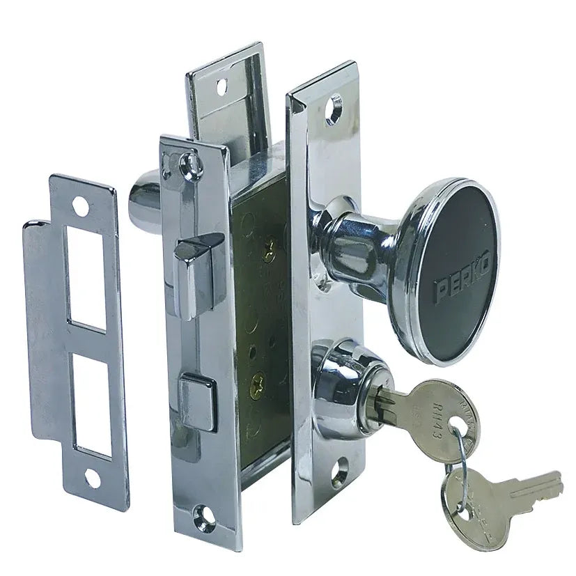 Perko 927 Mortise Lock Set with Bolt, Chrome Plated Zinc Alloy, 1 to 1-3/8 in Door Thickness — Quality Boat Parts