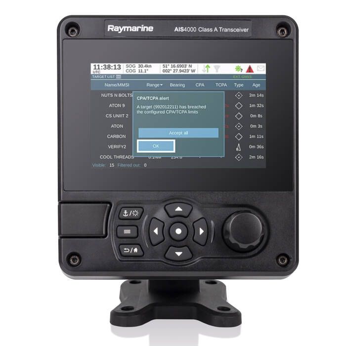 Raymarine AIS4000 Class A AIS Transceiver, NMEA 2000, 12-24V, IPX6/IPX7, Wi-Fi, 5 in Color LCD — Quality Boat Parts