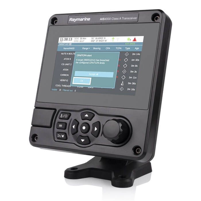 Raymarine AIS4000 Class A AIS Transceiver, NMEA 2000, 12-24V, IPX6/IPX7, Wi-Fi, 5 in Color LCD — Quality Boat Parts