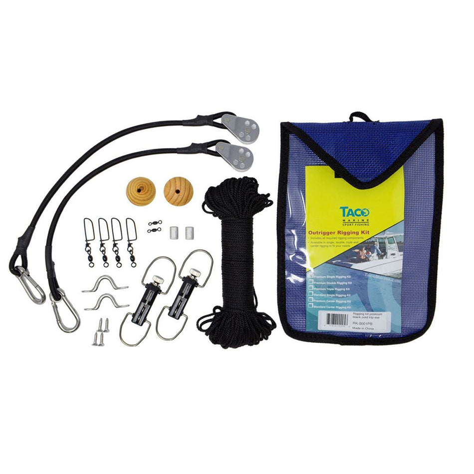 TACO Marine Premium Single Outrigger Rigging Kit, Up to 22 ft, 100 ft 1/8 in Dacron Line — Quality Boat Parts