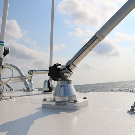 TACO Marine Grand Slam 170 Outrigger Top Mounts, For 1-1/8 in Tele-Outrigger Poles, Pair, Stainless Steel, Anodized Aluminum — Quality Boat Parts