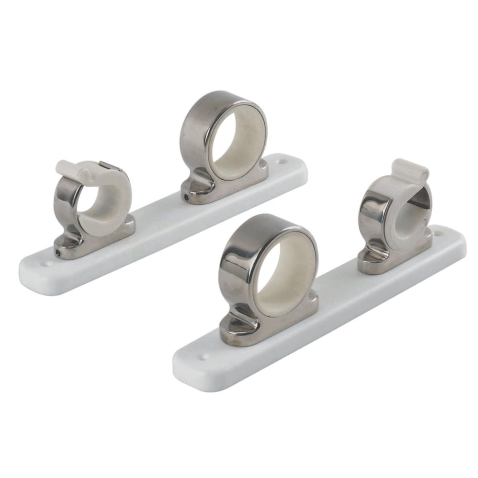 TACO Marine 2-Rod Hanger Rack, Polished Stainless Steel, White UV-Stabilized Poly Rack, 1-1/2 in x 9-1/8 in — Quality Boat Parts