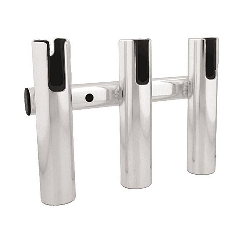 TACO Marine 3-Rod Aluminum Rod Rack, For Light Tackle Spinning Rod/Reel Combos, 8-1/2 in H x 12 in W, 1-1/2 in ID, Brushed Anodized Aluminum — Quality Boat Parts