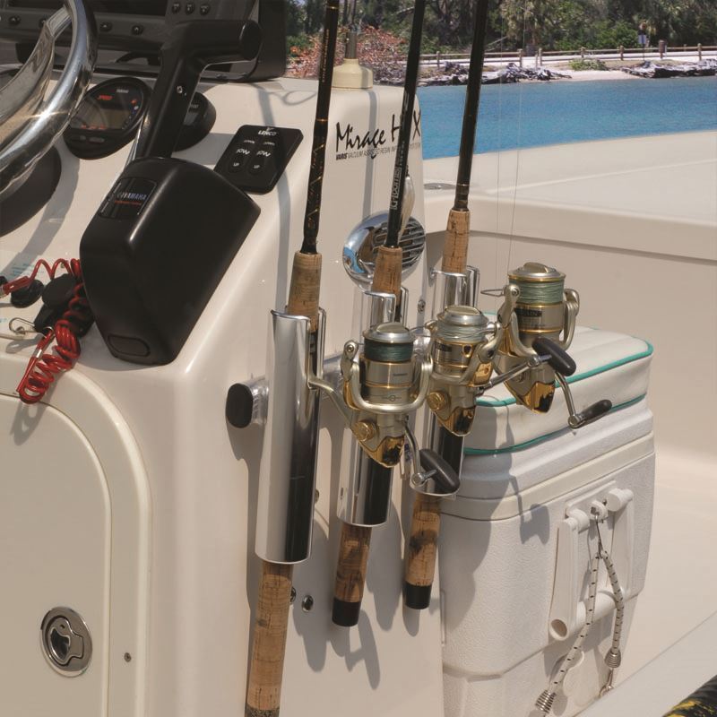 TACO Marine 3-Rod Aluminum Rod Rack, For Light Tackle Spinning Rod/Reel Combos, 8-1/2 in H x 12 in W, 1-1/2 in ID, Brushed Anodized Aluminum — Quality Boat Parts