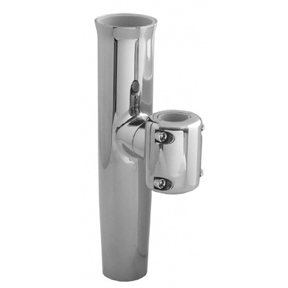 TACO Marine Clamp-On Adjustable Rod Holder, 1-11/16 in to 1-15/16 in Pipe, SS316L, Polished — Quality Boat Parts