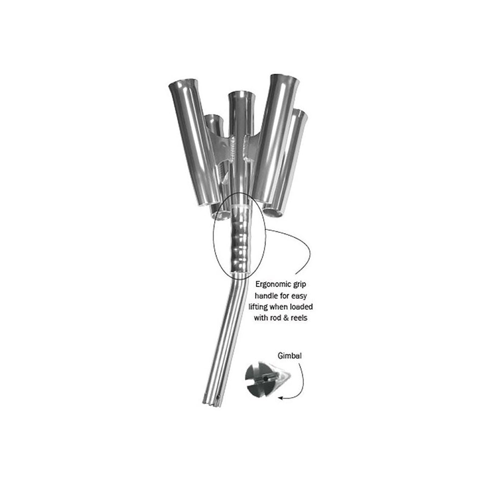 TACO Marine Olympic 5-Rod Holder Cluster, Fits 1-5/8 in Rod Holders, 9-3/4 in Flared Holders, Anodized Aluminum — Quality Boat Parts