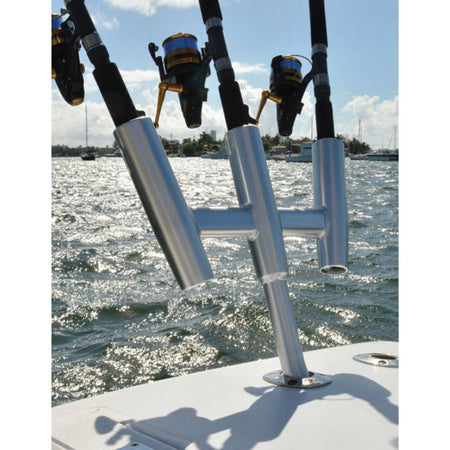 TACO Marine Kite Fishing 3-Rod Cluster, For Standard Gunnel Mount Rod Holders, 15° Bent Shaft, Anodized Aluminum — Quality Boat Parts