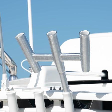 TACO Marine Kite Fishing 3-Rod Cluster, For Standard Gunnel Mount Rod Holders, 15° Bent Shaft, Anodized Aluminum — Quality Boat Parts