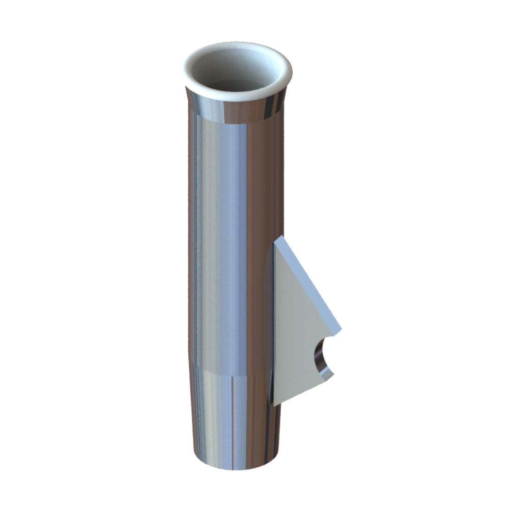 TACO Marine Flared Weld-On Rod Holder, 9-3/4 in L, 1-3/4 in ID, 3/8 in Coped Blade, Polished Finish, White PVC Liner — Quality Boat Parts