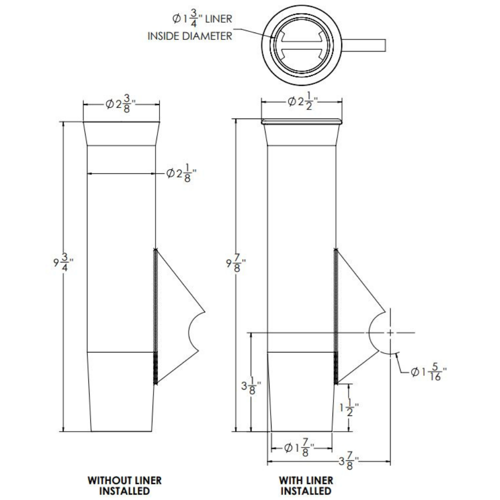 TACO Marine Flared Weld-On Rod Holder, 9-3/4 in L, 1-3/4 in ID, 3/8 in Coped Blade, Polished Finish, White PVC Liner — Quality Boat Parts