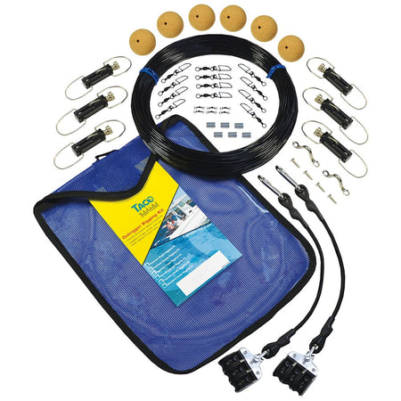 TACO Marine Premium Triple Mono Rigging Kit, For 24' Carbon Fiber Outrigger Poles, 1/8 in 180' 400# Mono, Black Line — Quality Boat Parts