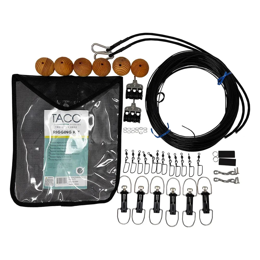 TACO Marine Premium Triple Mono Rigging Kit, For 24' Carbon Fiber Outrigger Poles, 1/8 in 180' 400# Mono, Black Line — Quality Boat Parts