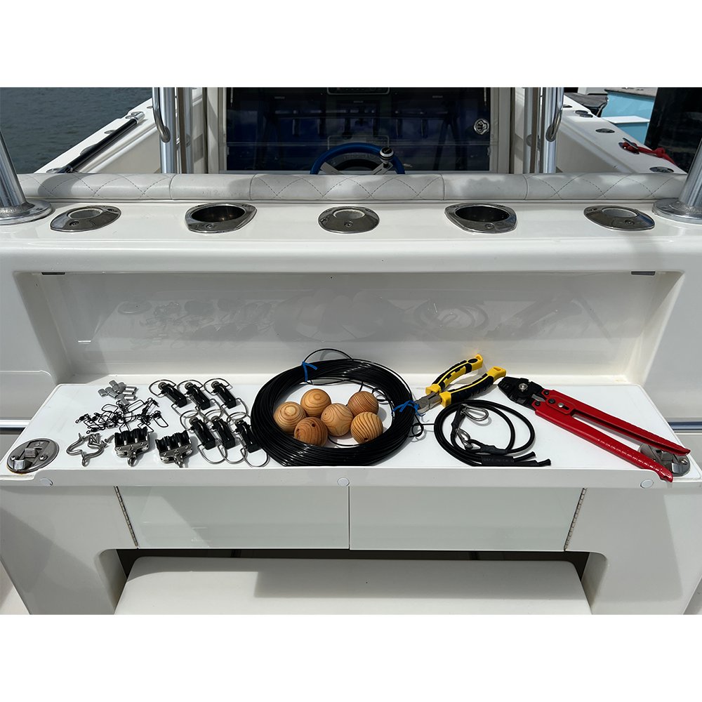 TACO Marine Premium Triple Mono Rigging Kit, For 24' Carbon Fiber Outrigger Poles, 1/8 in 180' 400# Mono, Black Line — Quality Boat Parts