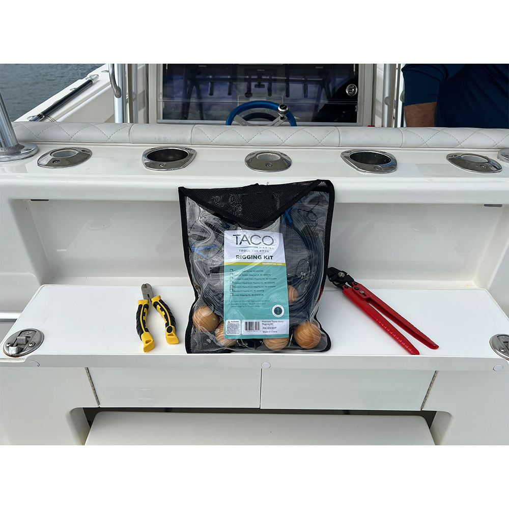 TACO Marine Premium Triple Mono Rigging Kit, For 24' Carbon Fiber Outrigger Poles, 1/8 in 180' 400# Mono, Black Line — Quality Boat Parts