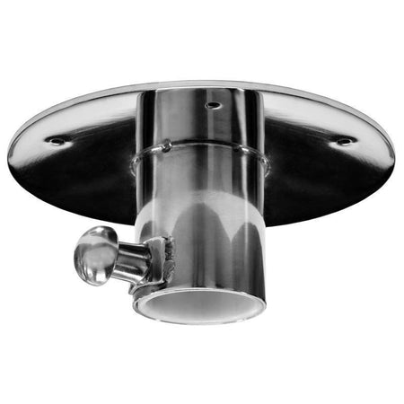 TACO Marine Stainless Steel Table Base, For Side Mount Table Pedestal System, 1-5/8 in Tube, 6-1/4 in Flange, Locking Pull Pin, Polished — Quality Boat Parts