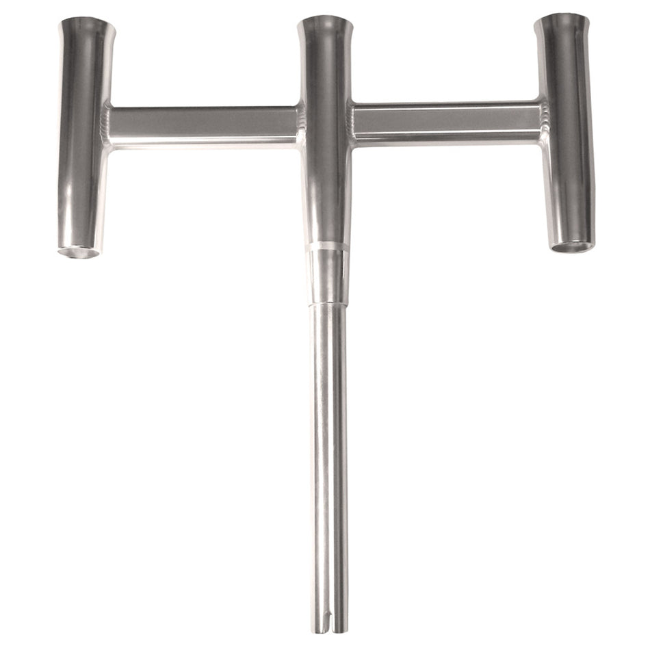 TACO Marine Deluxe Trident Rod Holder Cluster Straight, 3-Rod, High-Polished Aluminum, 9-3/4 in Holders, 1-1/2 in Shaft — Quality Boat Parts