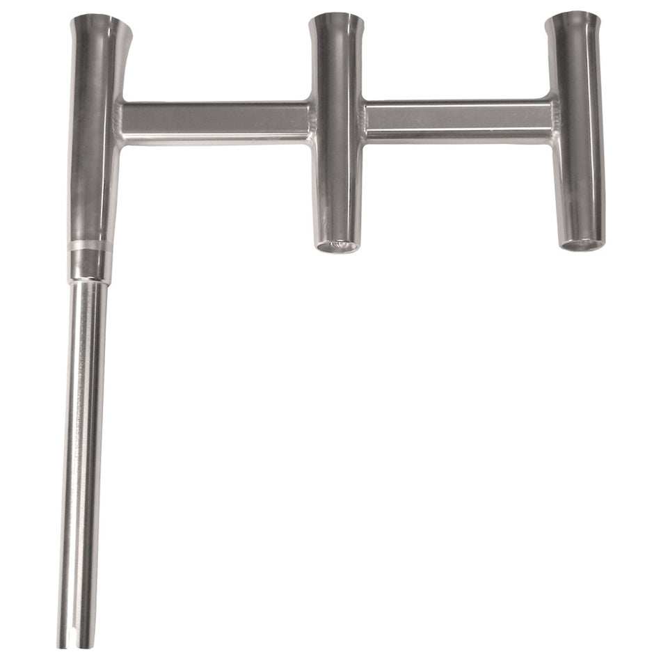 TACO Marine Deluxe Trident Rod Holder Cluster, Offset, 3 Rod, Tool Caddy, High-Polished Aluminum — Quality Boat Parts