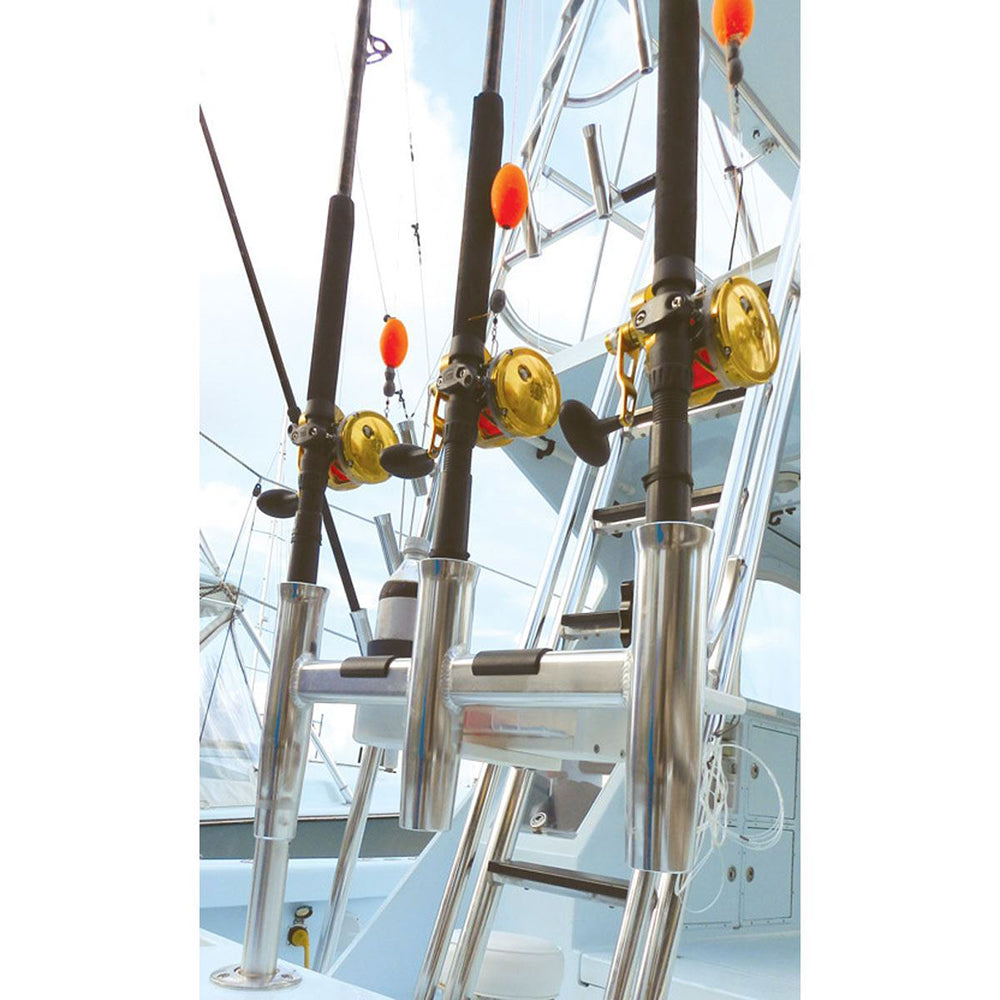 TACO Marine Deluxe Trident Rod Holder Cluster, Offset, 3 Rod, Tool Caddy, High-Polished Aluminum — Quality Boat Parts
