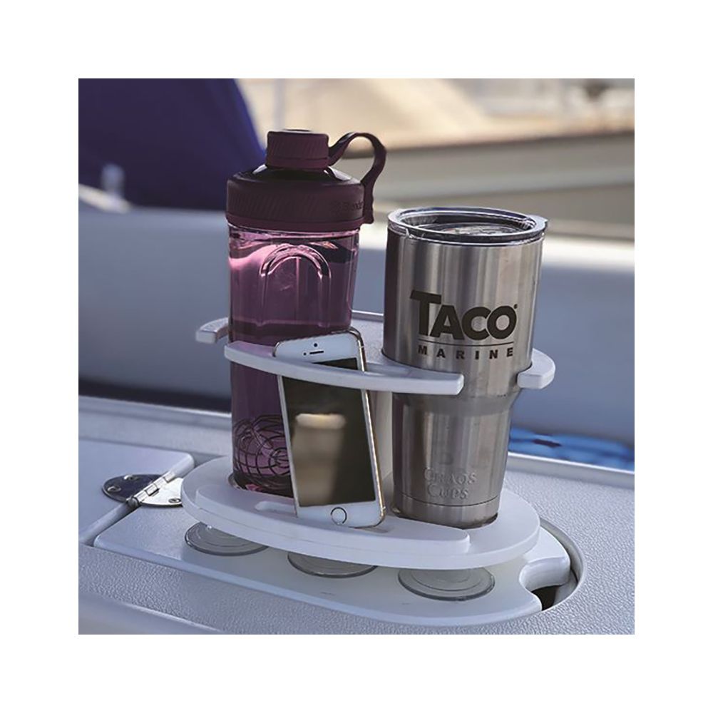 TACO Marine Double Tumbler Poly Drink Holder, 16-30 oz, White Polymer, Suction Cup Mount — Quality Boat Parts