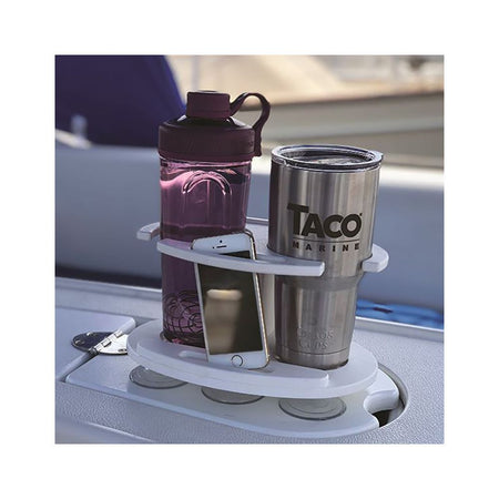 TACO Marine Double Tumbler Poly Drink Holder, 16-30 oz, White Polymer, Suction Cup Mount — Quality Boat Parts
