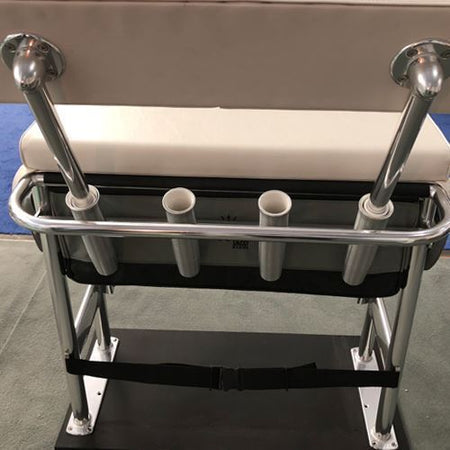 TACO Marine Neptune II Leaning Post with Tackle Storage Bag, For Boats Under 25 ft, 14 in x 35 in Footprint, 72qt Cooler Storage, 4 Rod Holders, Anodized Aluminum Frame — Quality Boat Parts