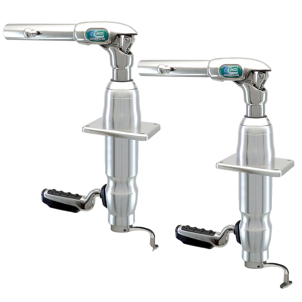 TACO Marine Grand Slam 380XL Outrigger Mount, For Hard Tops up to 4-1/2 in Thick, Offset Handle, SS316, Anodized Aluminum, 12 Locking Positions, Pair — Quality Boat Parts