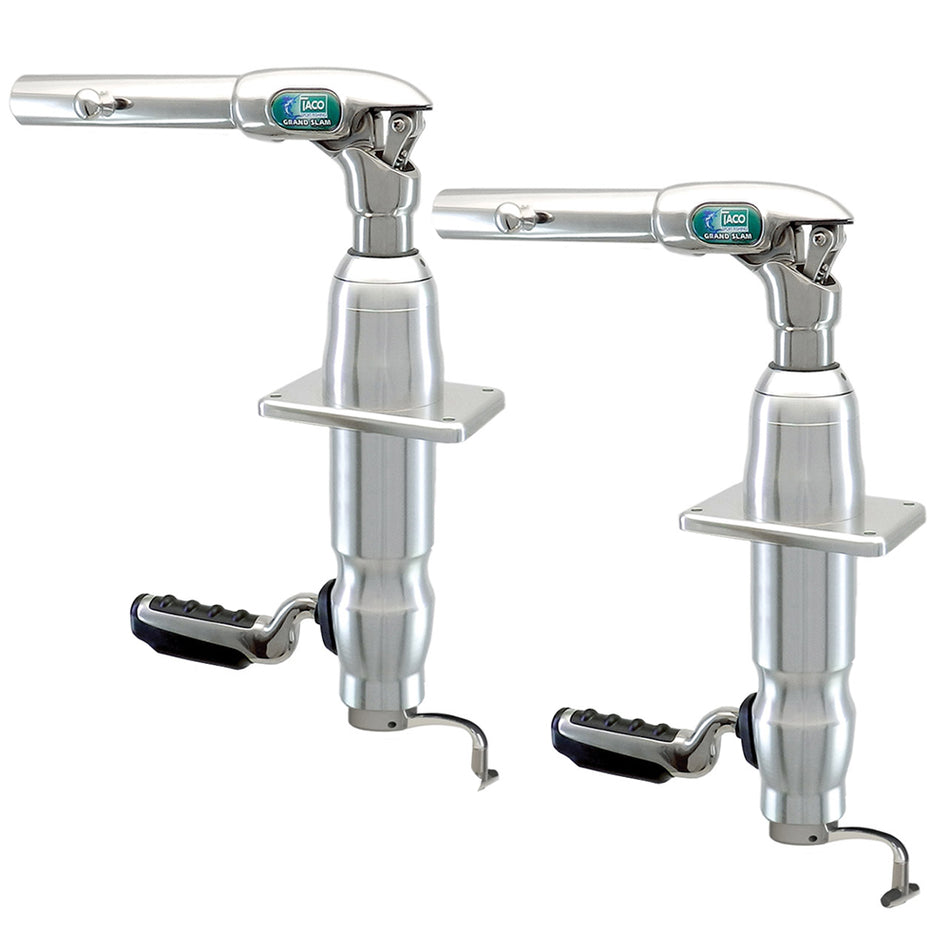 TACO Marine Grand Slam 380XL Outrigger Mount, For Hard Tops up to 4-1/2 in Thick, Offset Handle, SS316, Anodized Aluminum, 12 Locking Positions, Pair — Quality Boat Parts