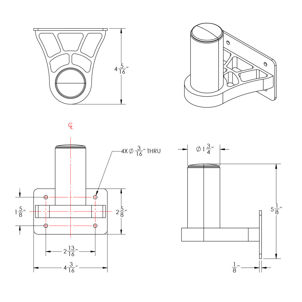 TACO Marine ShadeFin Mini Side Wall Mount, Backing Plate, 6061 Aluminum, 304 SS, Misty Silver Finish — Quality Boat Parts
