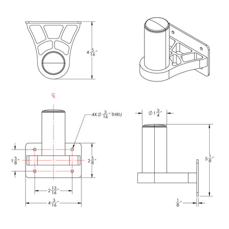 TACO Marine ShadeFin Mini Side Wall Mount, Backing Plate, 6061 Aluminum, 304 SS, Misty Silver Finish — Quality Boat Parts