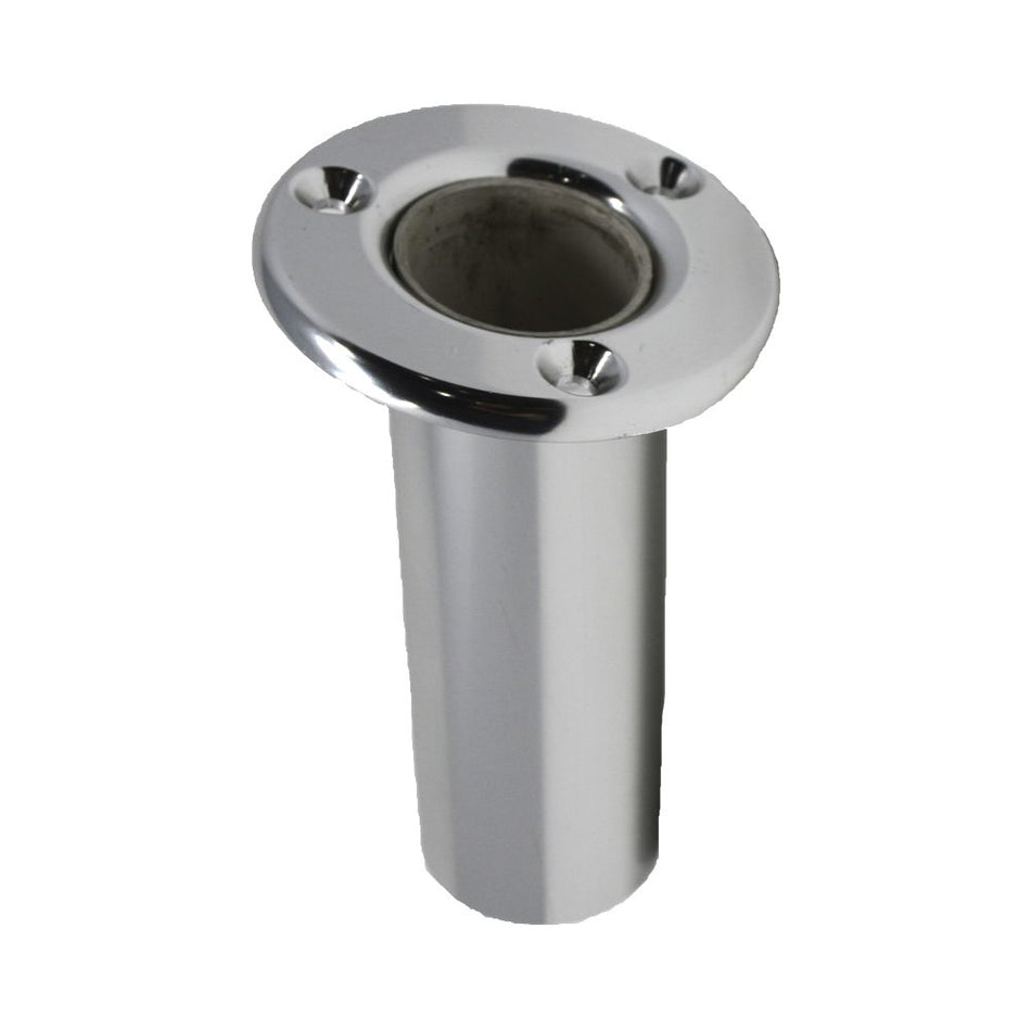 TACO Marine Flush Mount Rod Holder, 10 Degree, Aluminum, Round Flange, 5-1/2 in Tube — Quality Boat Parts