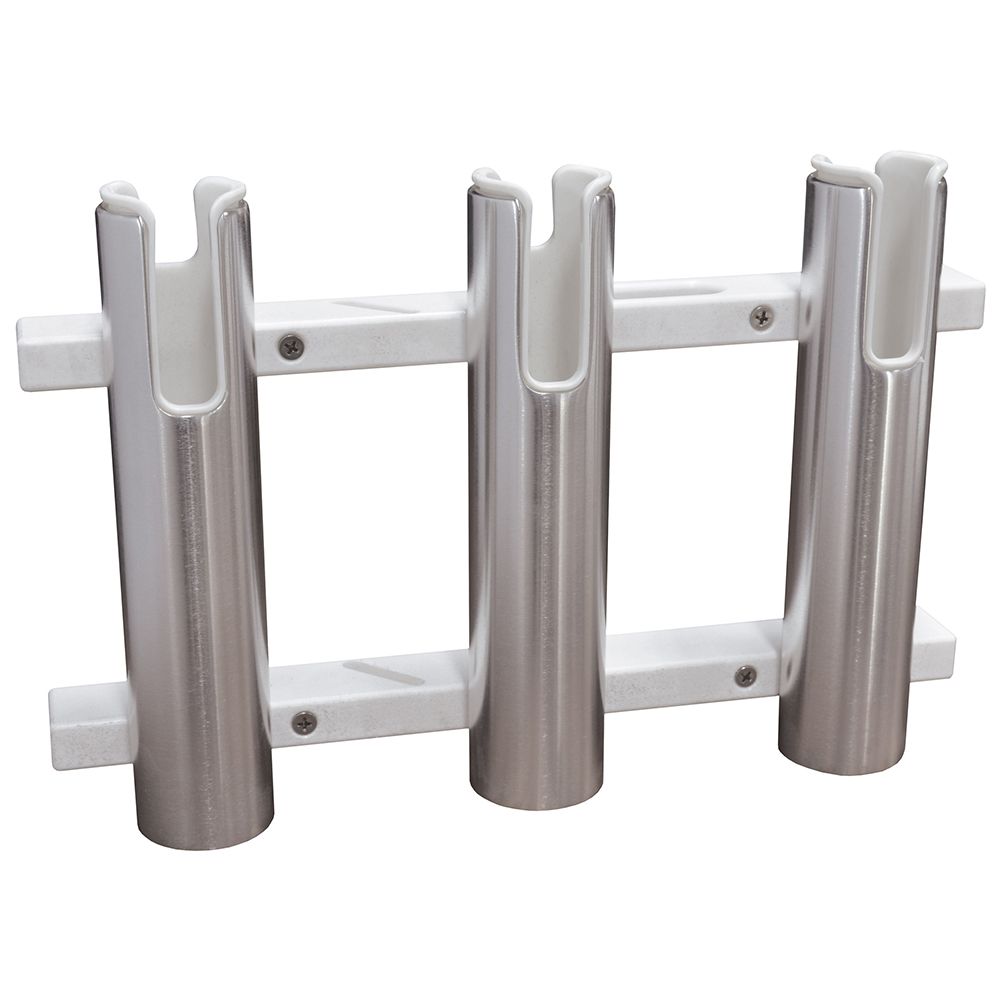 TACO Marine Aluminum/Poly 3-Rod Rack Holder, Brite-Dipped Anodized Finish, PVC White Liner — Quality Boat Parts